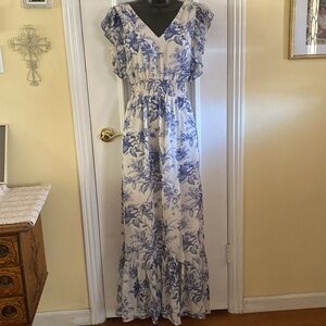 Express Blue and White Floral Midi Dress